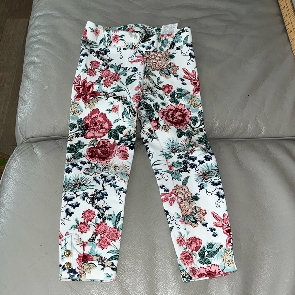 Janie and Jack Girls White Red Floral Print Leggings Size 3T